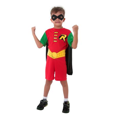 Fantasia Robin Infantil Curta - Liga da justiça Menor preço em Fantasia Robin Infantil Curta - Liga da justiça