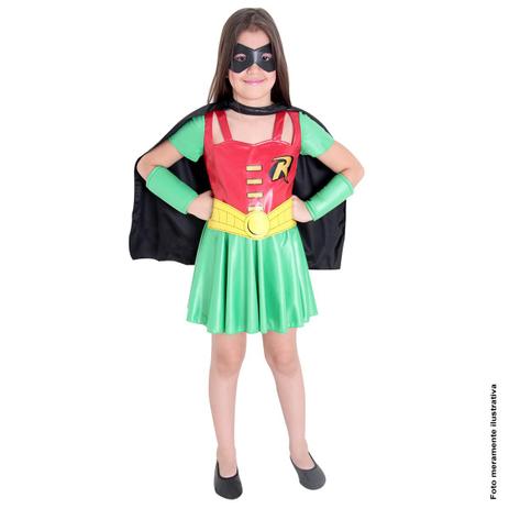 Menor preço em Fantasia Robin Infantil Feminino - Liga Da Justiça