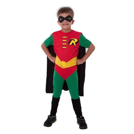 Fantasia Robin Infantil - Standard - Liga da justiça Menor preço em Fantasia Robin Infantil - Standard - Liga da justiça
