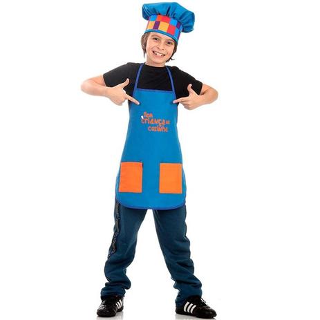 Fantasia Tem Criança Na Cozinha Infantil Avental Azul - Sulamericana Menor preço em Fantasia Tem Criança Na Cozinha Infantil Avental Azul - Sulamericana