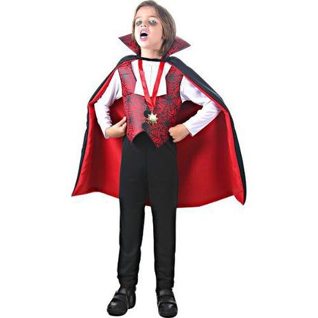 Fantasia Drácula Infantil Vampirinho Com Capa Para Halloween