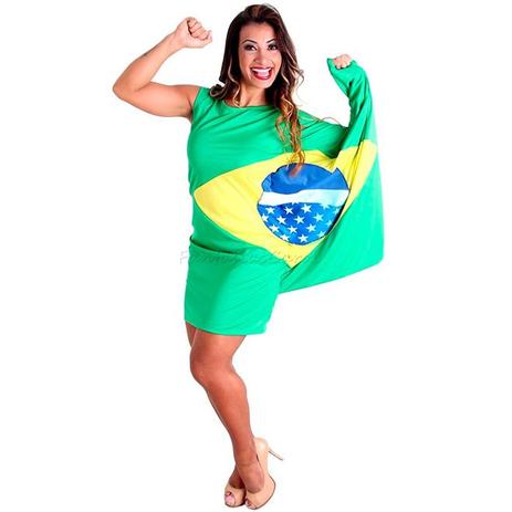 Fantasia Vestido Bandeira do Brasil Adulto Sulamericana Menor preço em Fantasia Vestido Bandeira do Brasil Adulto Sulamericana