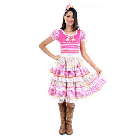 Fantasia Vestido Junina Flores Adulto - Festa Junina Menor preço em Fantasia Vestido Junina Flores Adulto - Festa Junina