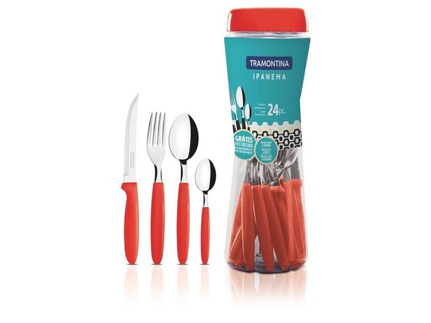 Faqueiro 24 pc ipanema vermelho sortidos com laminas de aco inox e cabos de polipro tramontina Menor preço em Faqueiro 24 pc ipanema vermelho sortidos com laminas de aco inox e cabos de polipro tramontina