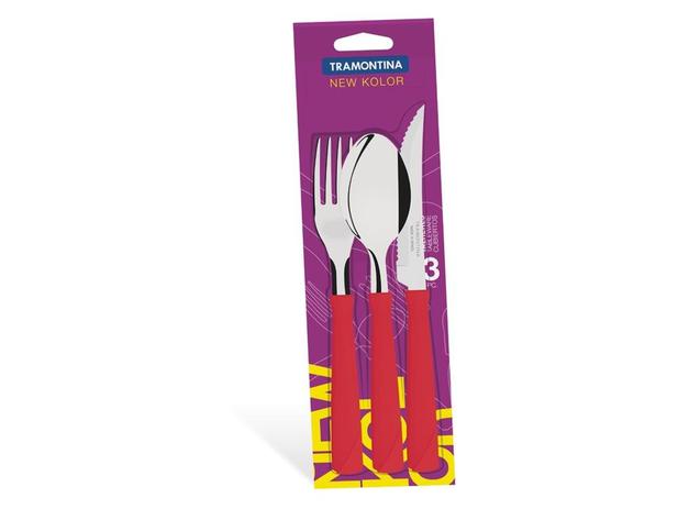 Faqueiro 3 peças new kolor vermelho sortidos com laminas aco inox e cabos polipropileno tramontina Menor preço em Faqueiro 3 peças new kolor vermelho sortidos com laminas aco inox e cabos polipropileno tramontina