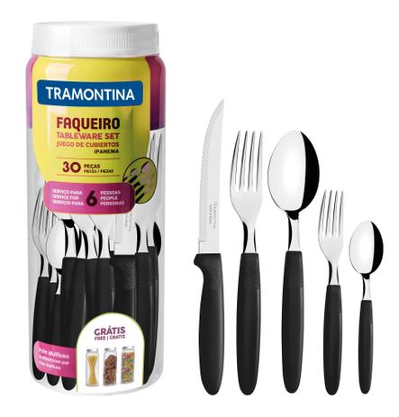 Faqueiro 30 Peças Inox Tramontina Ipanema Preto 23398088 Menor preço em Faqueiro 30 Peças Inox Tramontina Ipanema Preto 23398088
