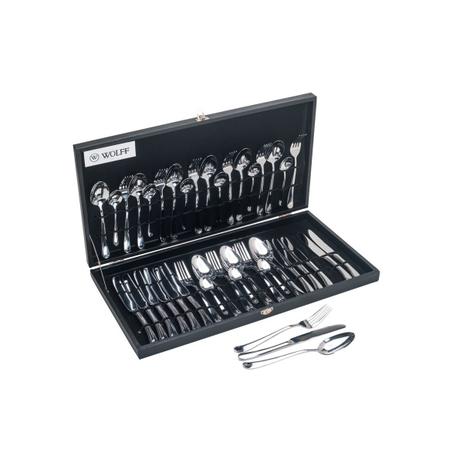 Faqueiro 48 peças de aço inox com estojo de madeira Oxford Wolff - 71199 Menor preço em Faqueiro 48 peças de aço inox com estojo de madeira Oxford Wolff - 71199