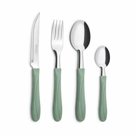 Faqueiro com 25 peças em Pote - Verde Oliva - Simonaggio Menor preço em Faqueiro com 25 peças em Pote - Verde Oliva - Simonaggio