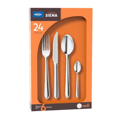 Faqueiro Compacto Brinox Siena 24 Peças Aço Inox Menor preço em Faqueiro Compacto Brinox Siena 24 Peças Aço Inox