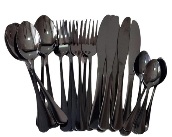 Faqueiro De Luxo Preto Talheres De Aço Inoxidavel 24Pç - Stainless Menor preço em Faqueiro De Luxo Preto Talheres De Aço Inoxidavel 24Pç - Stainless