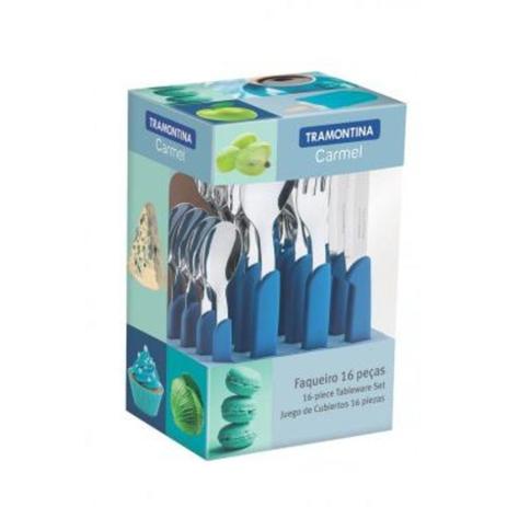 Faqueiro em aço inox 16 pçs azul - CARMEL - Tramontina Menor preço em Faqueiro em aço inox 16 pçs azul - CARMEL - Tramontina