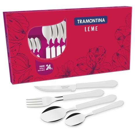 Faqueiro Inox 24 Pcs Leme Branco Tramontina Menor preço em Faqueiro Inox 24 Pcs Leme Branco Tramontina