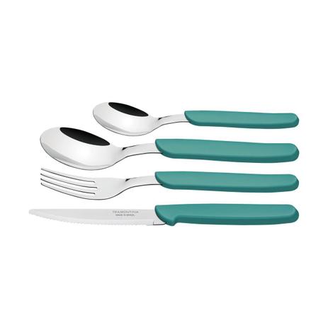 Faqueiro inox 24 pcs turq/medi carmel tramontina Menor preço em Faqueiro inox 24 pcs turq/medi carmel tramontina