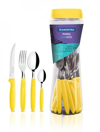 Faqueiro Inox 24 Peças Amarelo Ipanema Tramontina 23399591 Menor preço em Faqueiro Inox 24 Peças Amarelo Ipanema Tramontina 23399591