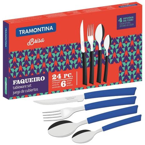 Faqueiro Inox 24 Peças Brisa Azul - Tramontina Menor preço em Faqueiro Inox 24 Peças Brisa Azul - Tramontina