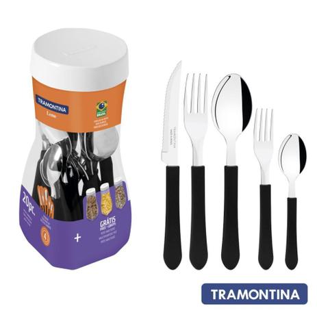 Faqueiro Inox Tramontina 20 Peças Leme Preto Menor preço em Faqueiro Inox Tramontina 20 Peças Leme Preto