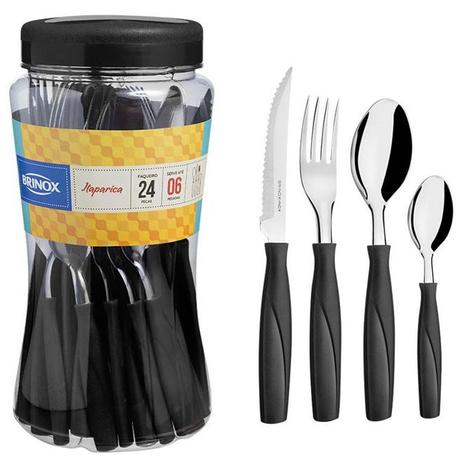 Faqueiro Itaparica 24 Peças Preto 6000/712 Brinox. Menor preço em Faqueiro Itaparica 24 Peças Preto 6000/712 Brinox.