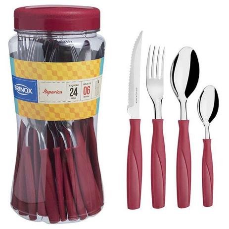 Faqueiro Itaparica 24 Peças Vermelho 6000/752 Brinox. Menor preço em Faqueiro Itaparica 24 Peças Vermelho 6000/752 Brinox.