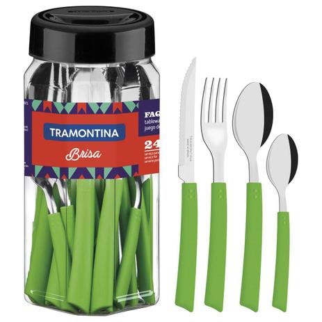 Faqueiro Tramontina Brisa 23198250 Aço Inox 24 Peças Verde Menor preço em Faqueiro Tramontina Brisa 23198250 Aço Inox 24 Peças Verde