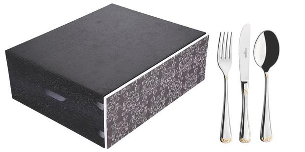Faqueiro Tramontina Sevilha em Aço Inox com Facas de Mesa Detalhes em Ouro e Estojo de Madeira 101 Peças Menor preço em Faqueiro Tramontina Sevilha em Aço Inox com Facas de Mesa Detalhes em Ouro e Estojo de Madeira 101 Peças