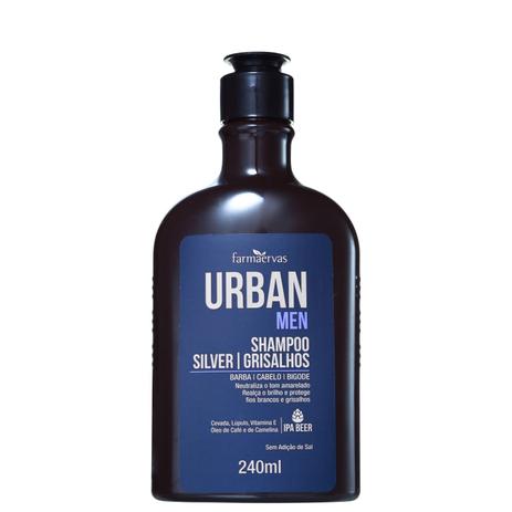 Farmaervas Urban Men Silver Grisalhos - Shampoo Desamarelador 240ml Menor preço em Farmaervas Urban Men Silver Grisalhos - Shampoo Desamarelador 240ml