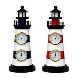 Farol de Madeira com Relógio e Termômetro Jogo 2 peças - Decorafast Menor preço em Farol de Madeira com Relógio e Termômetro Jogo 2 peças - Decorafast