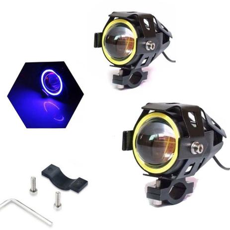 Farol de Milha Branco Moto Angel Eyes Azul Auxiliar Universal O Par (ZE-0049) - Braslu Menor preço em Farol de Milha Branco Moto Angel Eyes Azul Auxiliar Universal O Par (ZE-0049) - Braslu