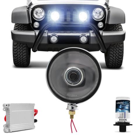 Farol Milha Redondo Cromado Aço Jeep Off Road Foco Longo Auxiliar Neblina + Xênon 8000K - Prime Menor preço em Farol Milha Redondo Cromado Aço Jeep Off Road Foco Longo Auxiliar Neblina + Xênon 8000K - Prime