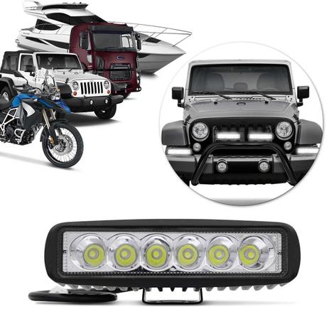 Farol Milha Retangular 6 LEDs 18W 12/24V Universal Auxiliar Neblina Carro Moto Caminhão Trator - Prime Menor preço em Farol Milha Retangular 6 LEDs 18W 12/24V Universal Auxiliar Neblina Carro Moto Caminhão Trator - Prime