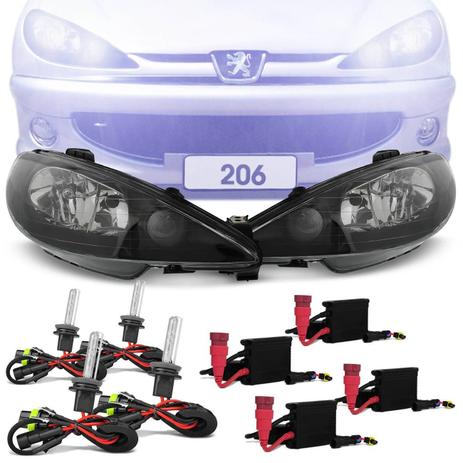 Menor preço em Farol Peugeot 206 00 a 06 Máscara Negra Foco Duplo + 2 Kits Xênon H7 6000K - Prime