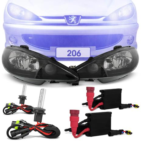 Farol Peugeot 206 00 a 06 Máscara Negra Foco Duplo + Kit Xênon H7 8000K - Prime Menor preço em Farol Peugeot 206 00 a 06 Máscara Negra Foco Duplo + Kit Xênon H7 8000K - Prime