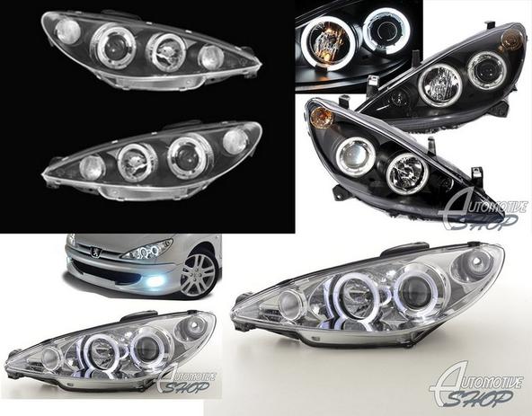 Farol Projector Angel Eyes Peugeot 206 Cromo ou Black - o par - Junyan Menor preço em Farol Projector Angel Eyes Peugeot 206 Cromo ou Black - o par - Junyan