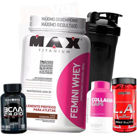 Femini Whey 900g Bcaa 2400 100caps Colageno 120caps L.A Top Definition Cromo Óleo Cartamo Copo Wei - Max titanium Menor preço em Femini Whey 900g Bcaa 2400 100caps Colageno 120caps L.A Top Definition Cromo Óleo Cartamo Copo Wei - Max titanium