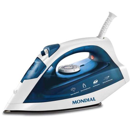 Ferro a Vapor com Spray e Base Antiaderente Mondial F32 Azul e Branco Menor preço em Ferro a Vapor com Spray e Base Antiaderente Mondial F32 Azul e Branco