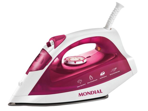 Ferro de Passar a Vapor Mondial F-33 Pink - com Base Antiaderente