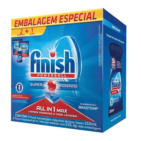 Finish 2 Detergentes Powerball + Secante Lava-louça Premium Menor preço em Finish 2 Detergentes Powerball + Secante Lava-louça Premium