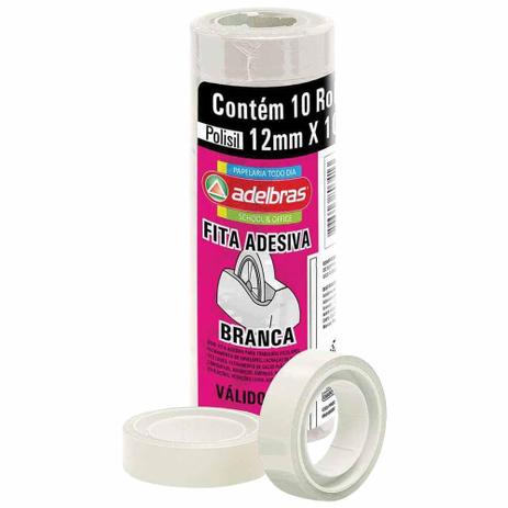 Fita adesiva 12x10 branca / 10rl / adelbras Menor preço em Fita adesiva 12x10 branca / 10rl / adelbras