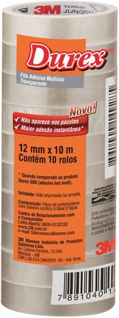 Fita Adesiva Durex Transparente 12MMX10M. 3M Menor preço em Fita Adesiva Durex Transparente 12MMX10M. 3M