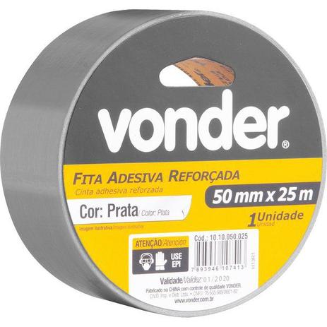 Fita adesiva reforçada 50 mm x 25 m prata VONDER Menor preço em Fita adesiva reforçada 50 mm x 25 m prata VONDER