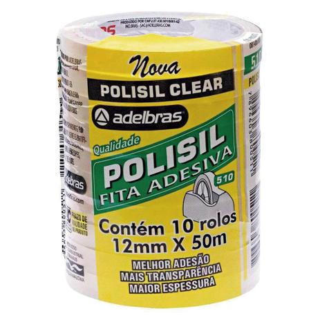 Fita Adesiva Transparente Polisil 12mmx50m Adelbras PT 10 UN Menor preço em Fita Adesiva Transparente Polisil 12mmx50m Adelbras PT 10 UN