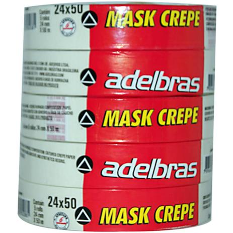 Fita crepe 24x50 mask crepe / 5rl / adelbras Menor preço em Fita crepe 24x50 mask crepe / 5rl / adelbras