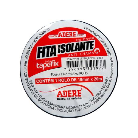 Fita Isolante Preta Anti Chama 19MM x 20M Cód.912I Adere Menor preço em Fita Isolante Preta Anti Chama 19MM x 20M Cód.912I Adere