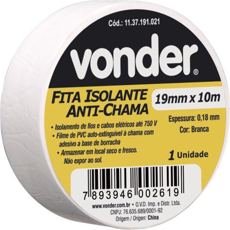 Fita isolante pvc 19mmx10m branca anti chama - Vonder Menor preço em Fita isolante pvc 19mmx10m branca anti chama - Vonder