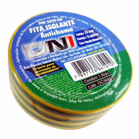 Fita Isolante Verde e Amarela 5m - DNI 5029VA Menor preço em Fita Isolante Verde e Amarela 5m - DNI 5029VA