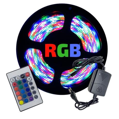 Fita Led (5m) RGB SMD 5050 Colorida 12v+Fonte 3A+Controle remoto - Importada Menor preço em Fita Led (5m) RGB SMD 5050 Colorida 12v+Fonte 3A+Controle remoto - Importada