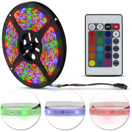Fita LED Strip Bobina Rolo 5M 300 LEDs 12V 72W Colorida Dupla Face Carro Farol Central com Controle - Prime Menor preço em Fita LED Strip Bobina Rolo 5M 300 LEDs 12V 72W Colorida Dupla Face Carro Farol Central com Controle - Prime