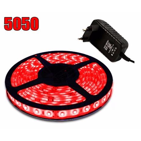 Fita Led Vermelha 5mts Dupla Face 5050 12v 300 Leds com Fonte Bivolt - Xdgtl Menor preço em Fita Led Vermelha 5mts Dupla Face 5050 12v 300 Leds com Fonte Bivolt - Xdgtl