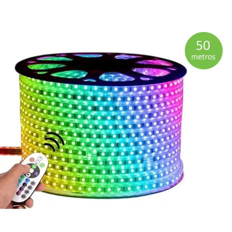 Fita Mangueira Led Rgb 50m 5050 Ip68 Fonte + Controle 110-220v - Foyu Menor preço em Fita Mangueira Led Rgb 50m 5050 Ip68 Fonte + Controle 110-220v - Foyu