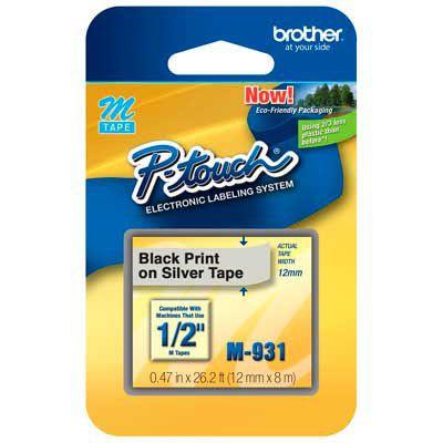 Fita Rotulador Brother 12mm M-931 Preto/Prateado Menor preço em Fita Rotulador Brother 12mm M-931 Preto/Prateado