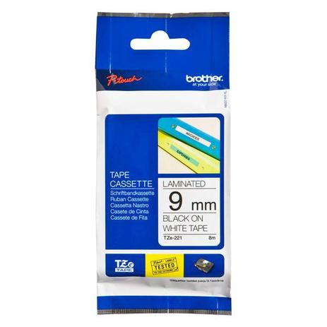 Fita Rotulador Brother TZE-221 9mm Preto/Branco Menor preço em Fita Rotulador Brother TZE-221 9mm Preto/Branco